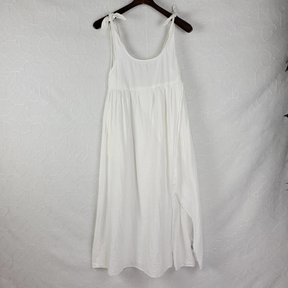 American Eagle Womens Dress Sz XXS White Tie Sleeve Slit Midi Scoop Neck Summer
